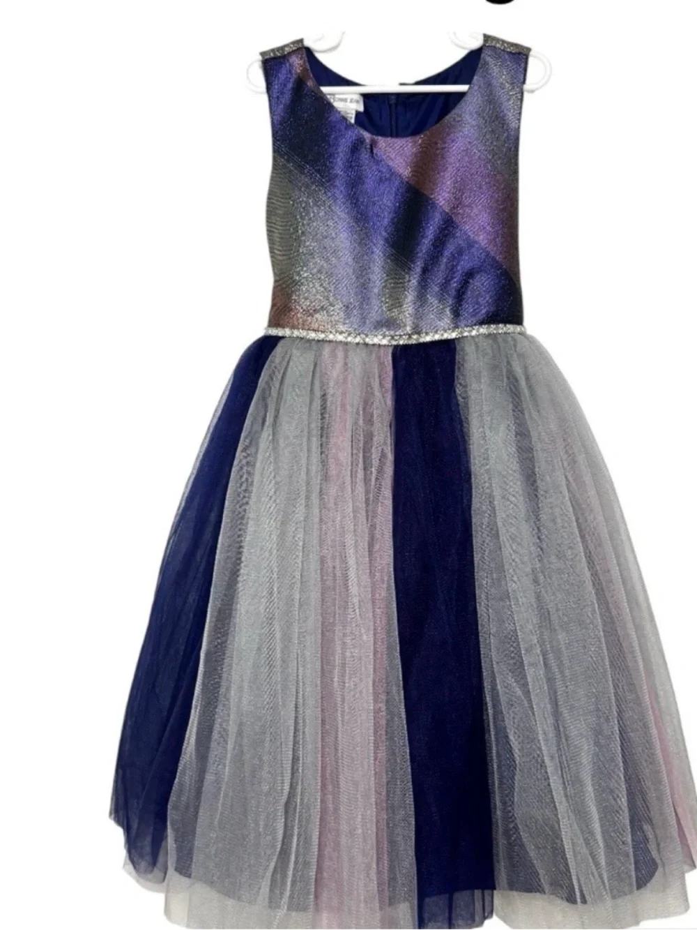 Bonnie Jean Girls Shimmery Navy & Silver Tulle Party Dress size 14